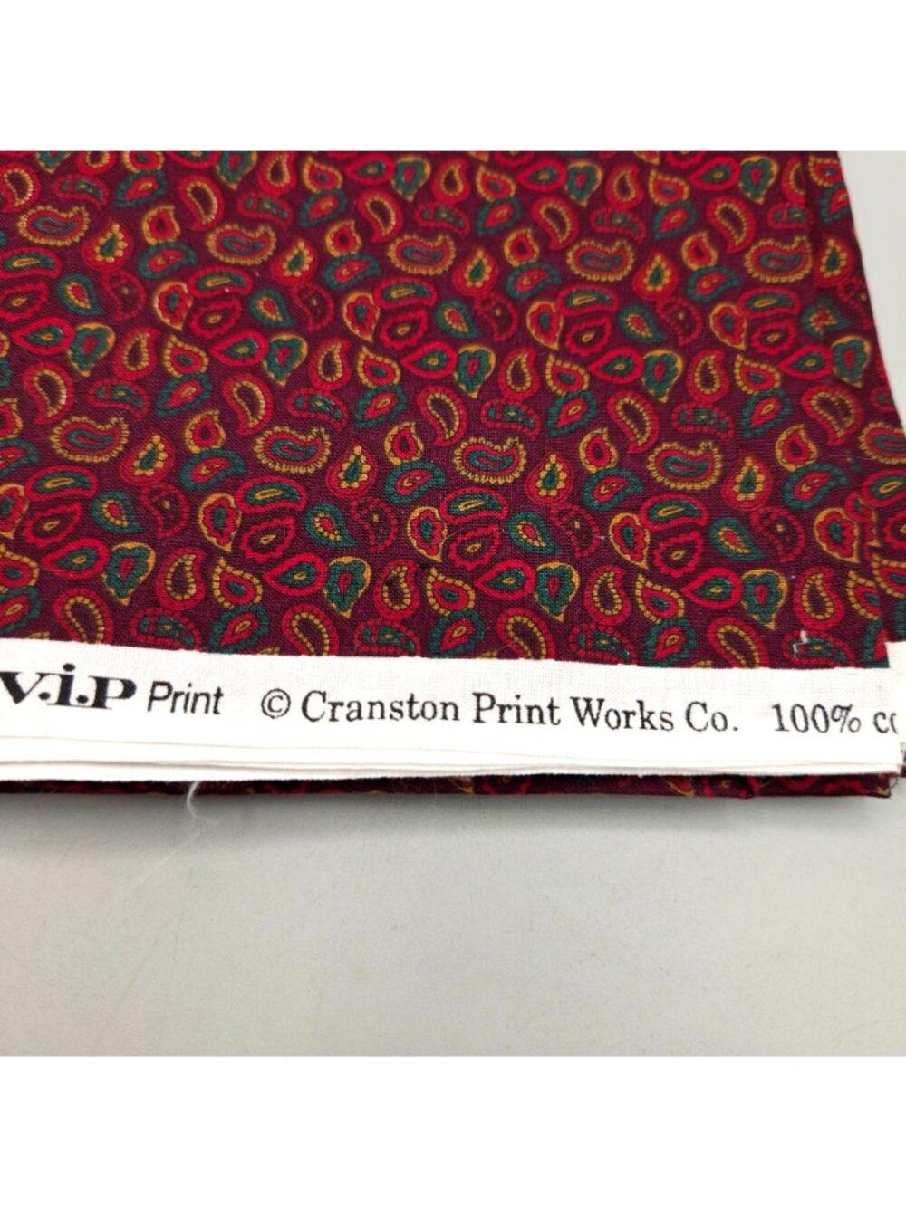 Vintage Cranston Fabric Maroon Paisley Design Cotton Quilting Crafting 1.33 Yard - Picture 4 of 5